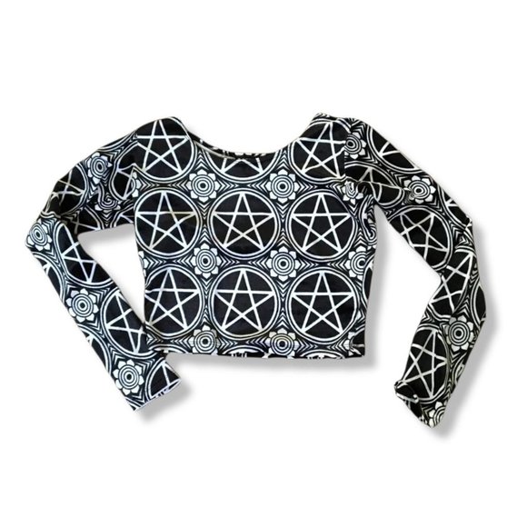 Sold Out Killstar Soft Velvet Occult Pentagram Pentacle Long Sleeve Crop Top - Picture 2 of 2